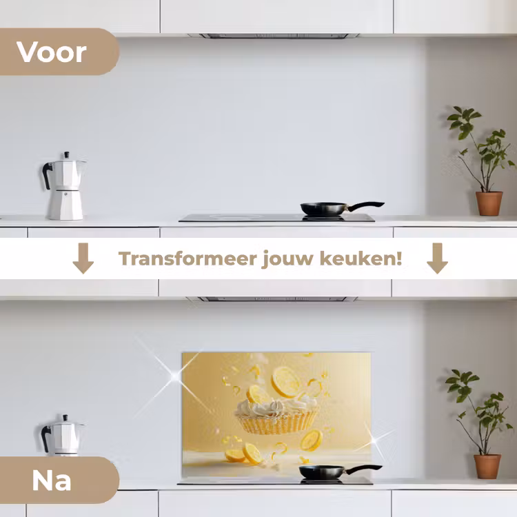 Citroen - Taart - Eten - Geel keuken achterwand spatscherm klein -voor_na_NL