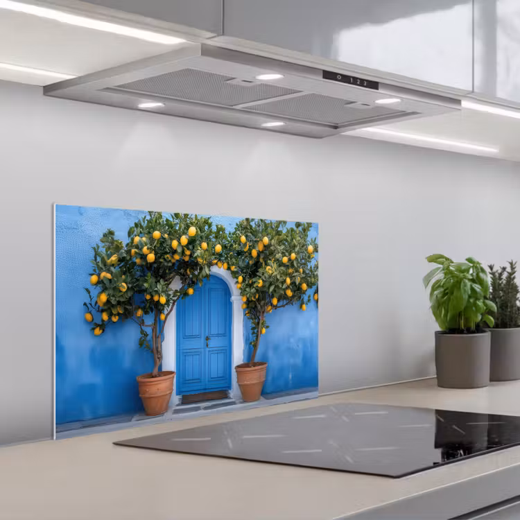 Citroenbomen - Geel - Deur - Potten keuken achterwand spatscherm klein -3d_schuin