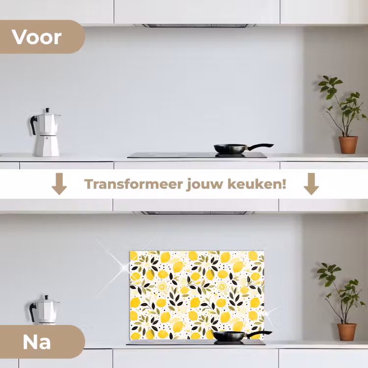 Citroenen - Geel - Wit - Stippen keuken achterwand spatscherm klein 900 -voor_na_NL