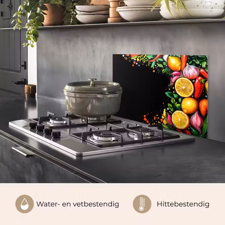 Citroenen - Peper - Kruiden - Graffiti - Verf - Abstract keuken achterwand spatscherm klein -usp_NL