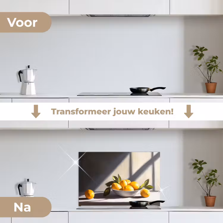 Citroenen - Stilleven - Geel keuken achterwand spatscherm klein -voor_na_NL