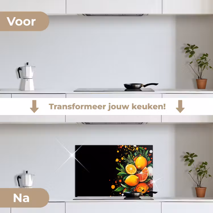 Citroenen - Zwart - Kruiden - Graffiti - Verf keuken achterwand spatscherm klein -voor_na_NL