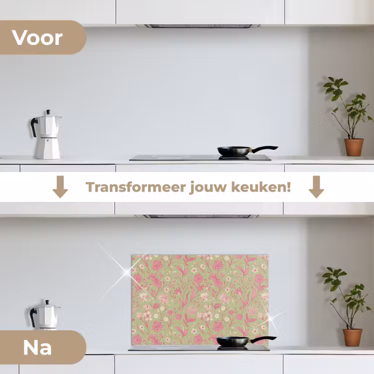 Classic - Pink - Mint keuken achterwand spatscherm klein 900 -voor_na_NL