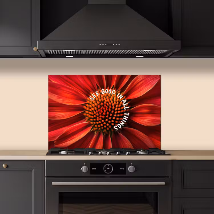 Close up - Bloem - Quote - Rood keuken achterwand spatscherm klein -sfeer1