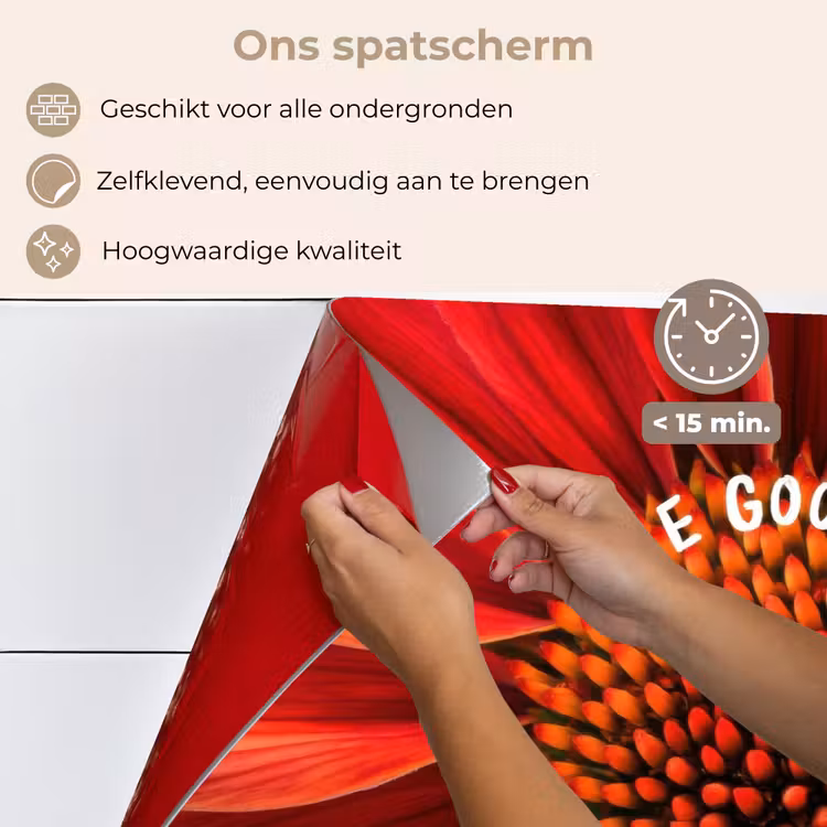 Close up - Bloem - Quote - Rood keuken achterwand spatscherm klein -spatscherm_NL