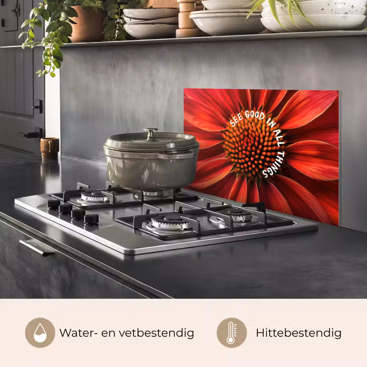 Close up - Bloem - Quote - Rood keuken achterwand spatscherm klein -usp_NL