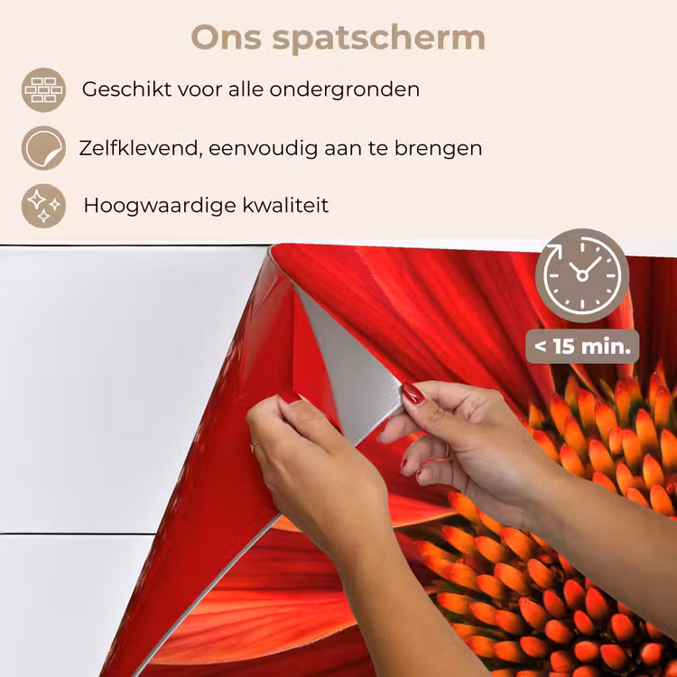 Close up - Bloem- Rood keuken achterwand spatscherm klein -spatscherm_NL