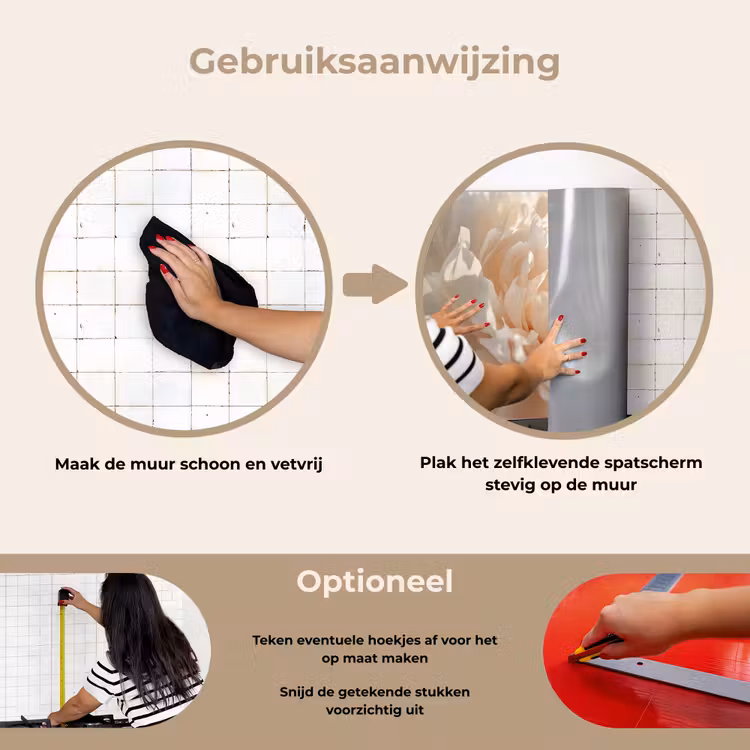 Close up - Pioenroos - Lichtroze keuken achterwand spatscherm klein -gebruiksaanwijzing_NL