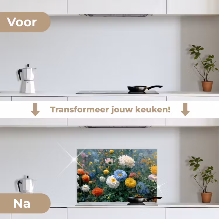 Close-up - Veld - Bloemen - Kleurrijk keuken achterwand spatscherm klein -voor_na_NL