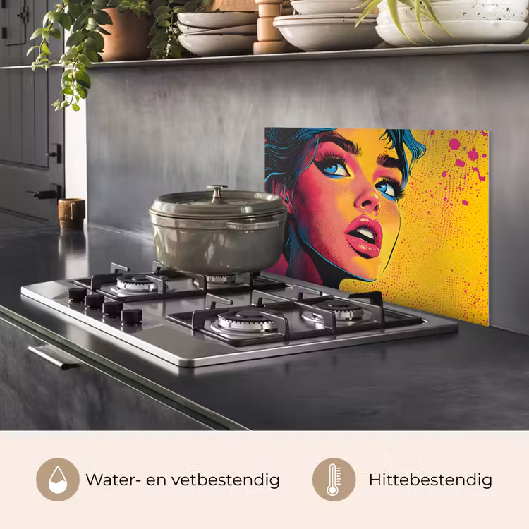 Close-up - Vrouwengezicht - Stippen - Geel keuken achterwand spatscherm klein -usp_NL