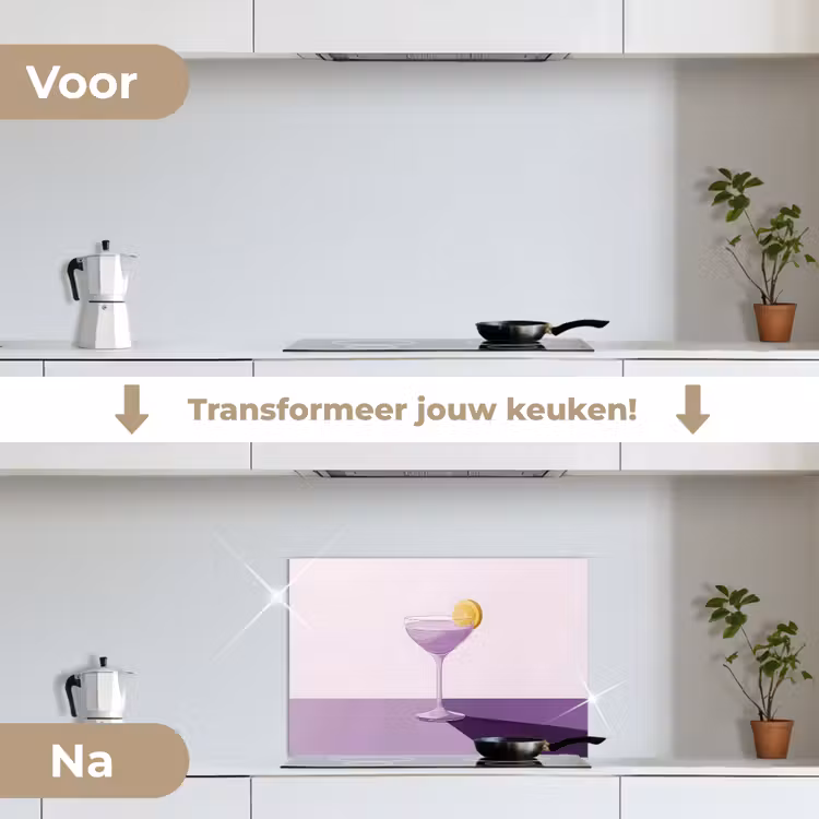Cocktail - Paars - Minimalistisch - Citroen keuken achterwand spatscherm klein -voor_na_NL