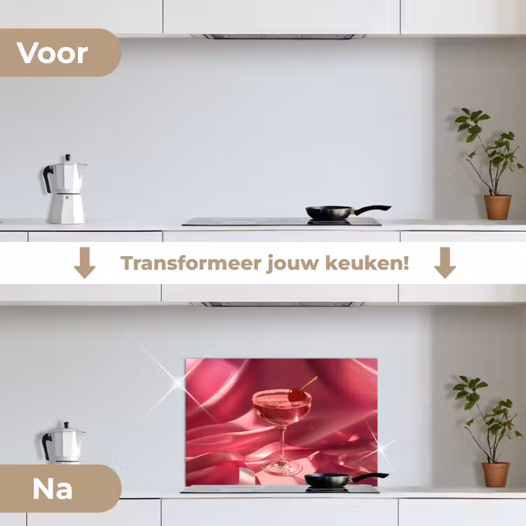 Cocktail - Pink - Luxe keuken achterwand spatscherm klein -voor_na_NL