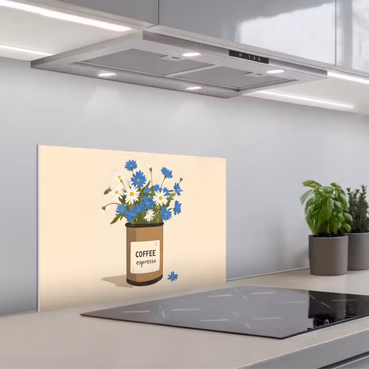 Coffee - Blik - Minimalistisch - Bloemen keuken achterwand spatscherm klein -3d_schuin