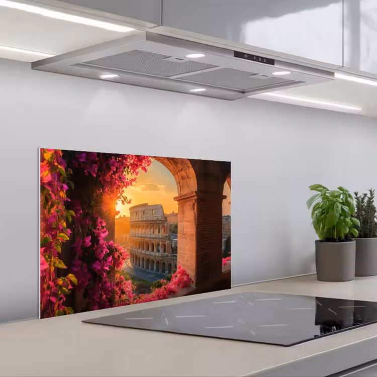 Colosseum - Rome - Roze Bloemen keuken achterwand spatscherm klein -3d_schuin