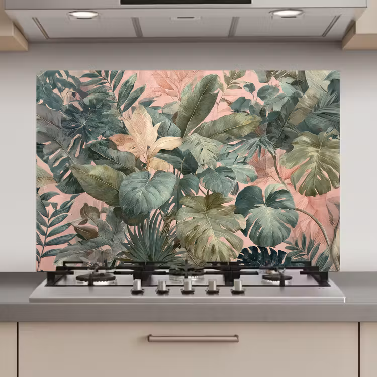 Compositie van bladeren - Groen - Roze keuken achterwand spatscherm klein -3d_website