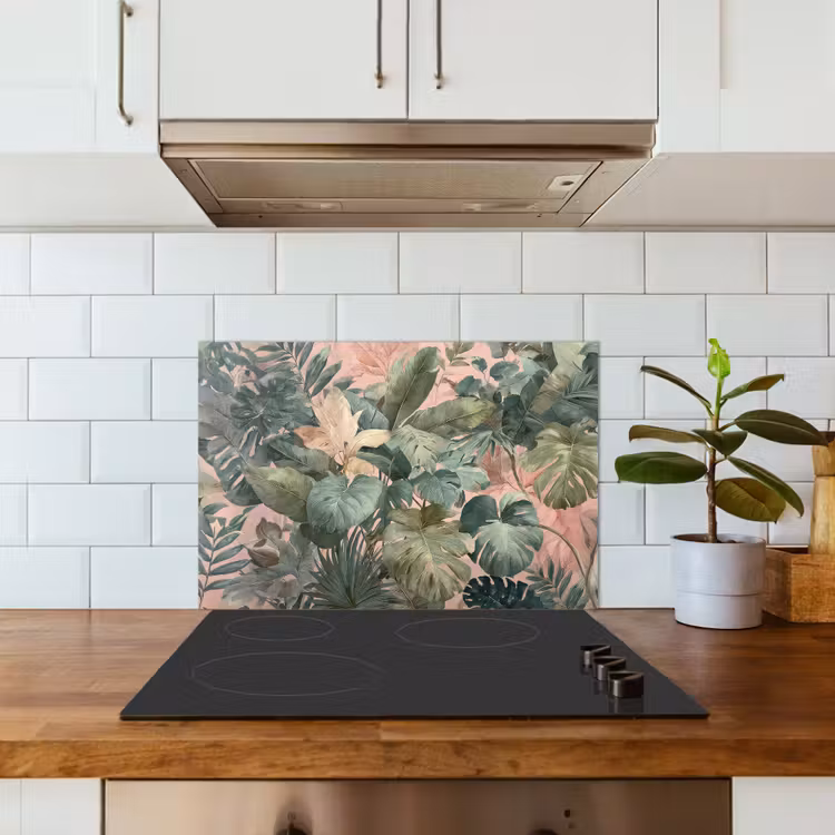 Compositie van bladeren - Groen - Roze keuken achterwand spatscherm klein -sfeer2
