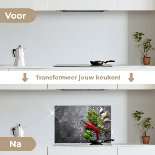 Contrast in Smaak en Textuur keuken achterwand spatscherm klein -voor_na_NL