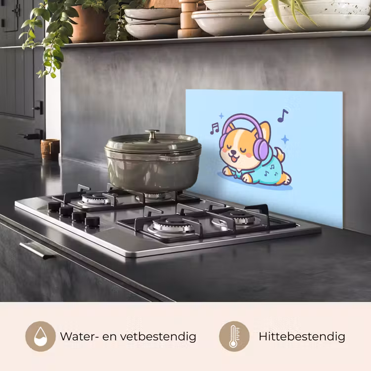 Corgi - Koptelefoon - Blauw - Muzieknoten keuken achterwand spatscherm klein -usp_NL