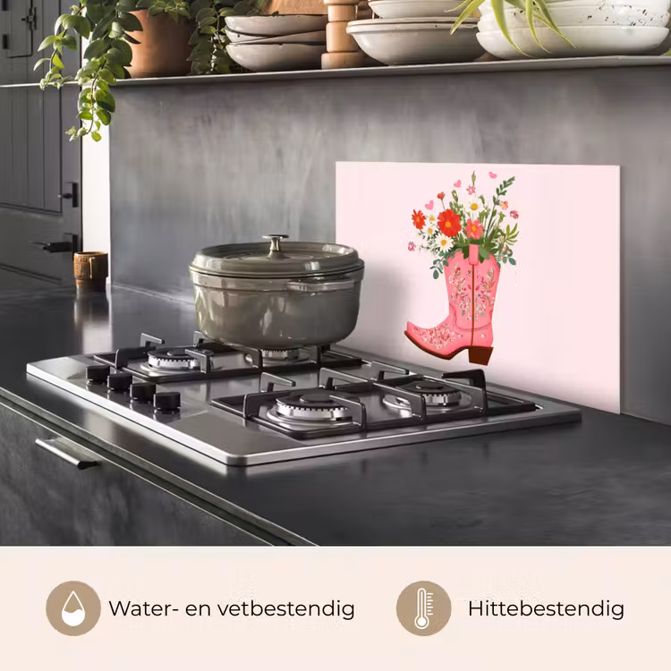 Cowboylaarzen - Roze - Boeket - Bloemen keuken achterwand spatscherm klein -usp_NL