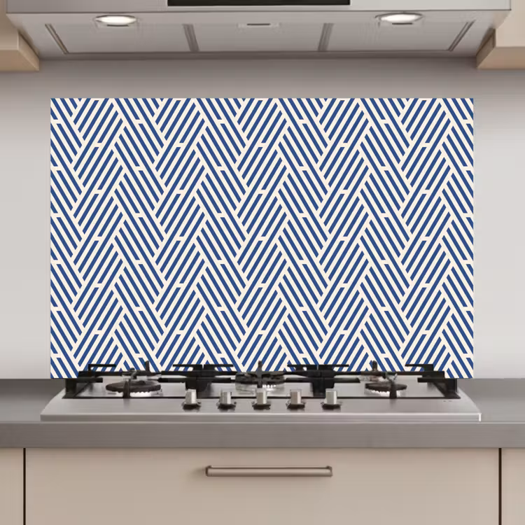Crème - Blauw - Strepen - Patroon keuken achterwand spatscherm klein 900 -3d_website