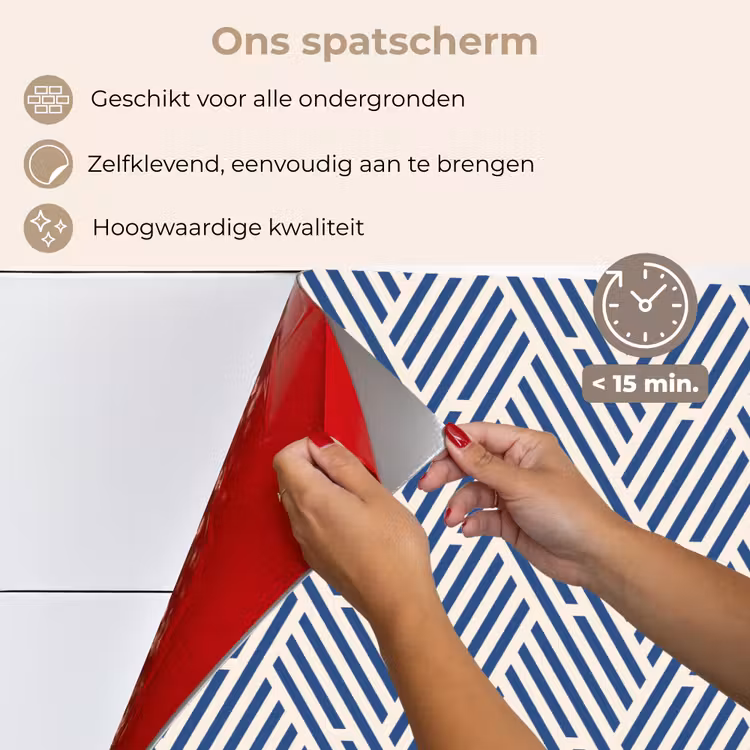 Crème - Blauw - Strepen - Patroon keuken achterwand spatscherm klein 900 -spatscherm_NL