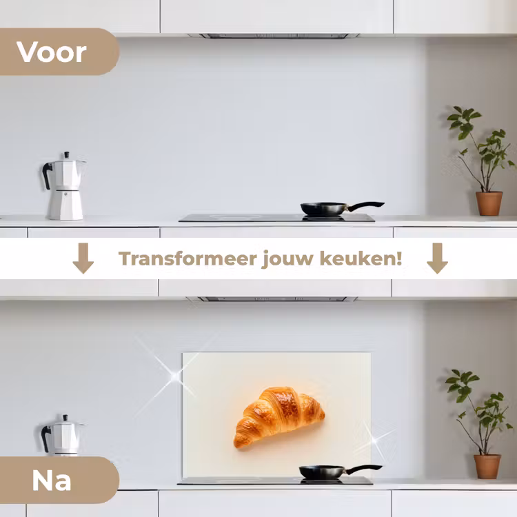 Croissant - Brood - Beige keuken achterwand spatscherm klein -voor_na_NL