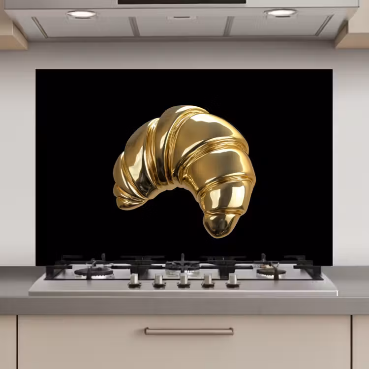 Croissant - Brood - Goud - Zwart keuken achterwand spatscherm klein -3d_website