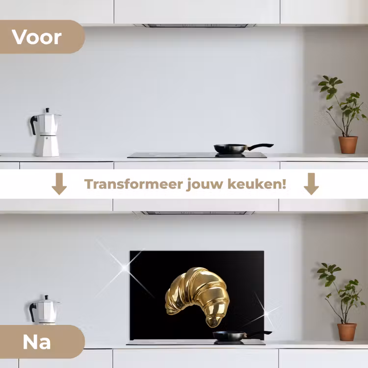 Croissant - Brood - Goud - Zwart keuken achterwand spatscherm klein -voor_na_NL