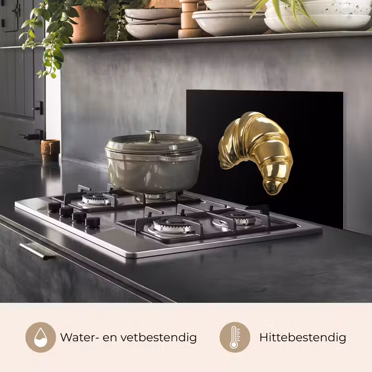 Croissant - Brood - Goud - Zwart keuken achterwand spatscherm klein -usp_NL