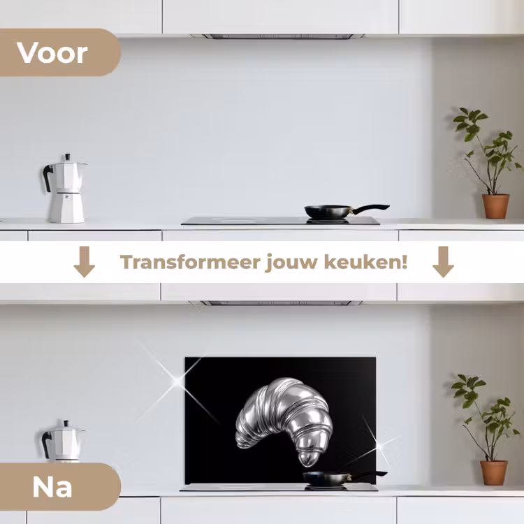 Croissant - Metaal - Zilver keuken achterwand spatscherm klein -voor_na_NL