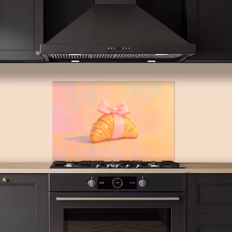 Croissant - Strik - Roze keuken achterwand spatscherm klein -sfeer1