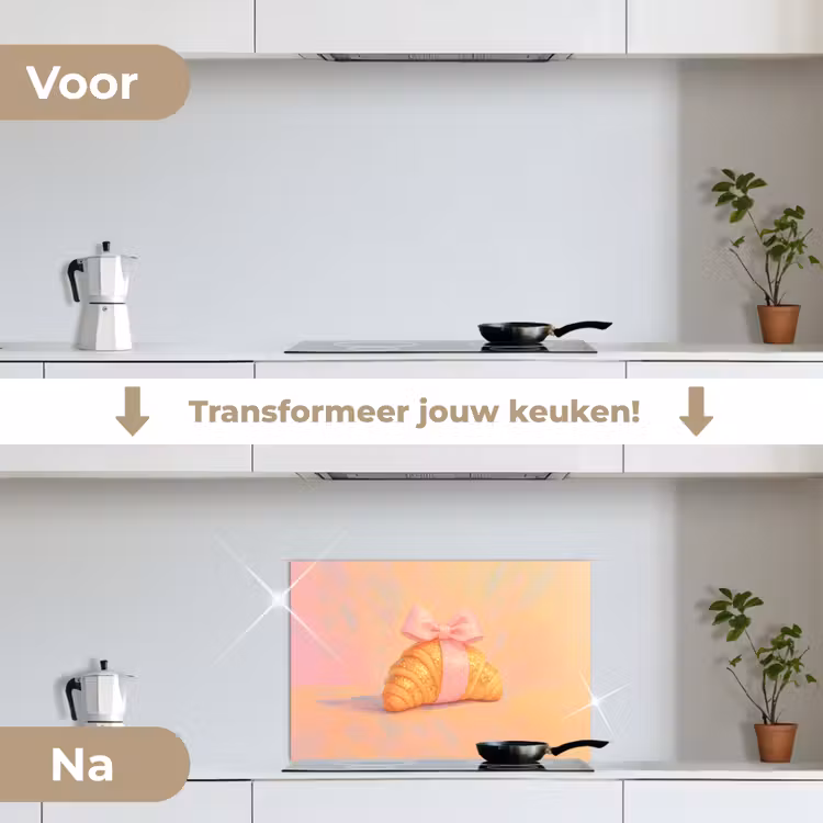 Croissant - Strik - Roze keuken achterwand spatscherm klein -voor_na_NL