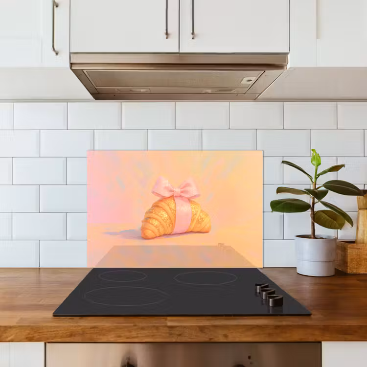 Croissant - Strik - Roze keuken achterwand spatscherm klein -sfeer2