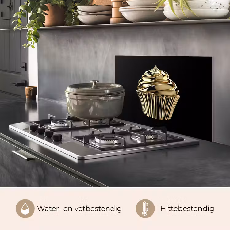 Cupcake - Eten - Goud - Zwart keuken achterwand spatscherm klein -usp_NL