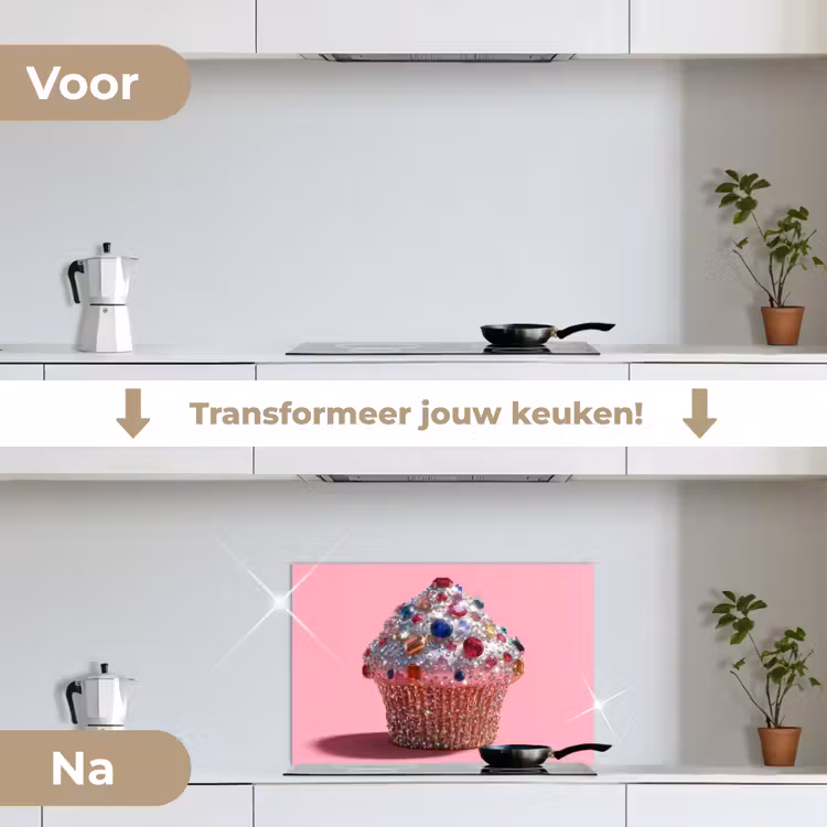 Cupcake - Kleurrijk - Edelstenen keuken achterwand spatscherm klein -voor_na_NL