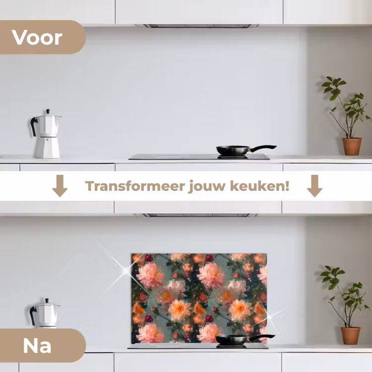 Dahlia - Bloemen - Patroon keuken achterwand spatscherm klein 900 -voor_na_NL