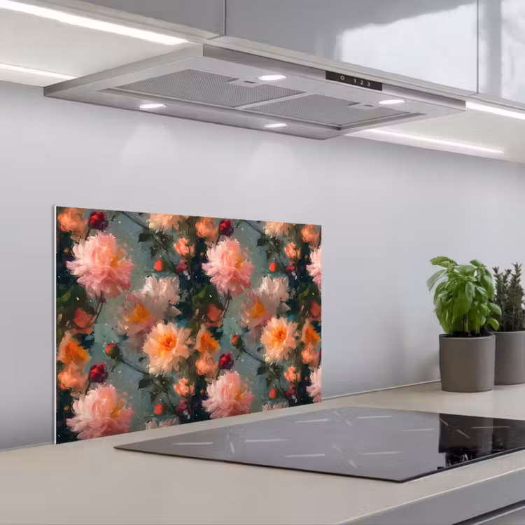 Dahlia - Bloemen - Patroon keuken achterwand spatscherm klein 900 -3d_schuin