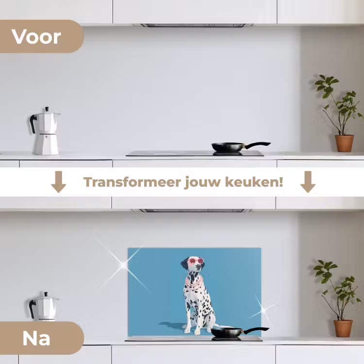 Dalmatiër - Zonnebril - Blauw keuken achterwand spatscherm klein -voor_na_NL