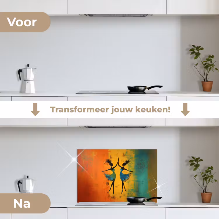 Dansen - Vrouwen - Verfstructuur keuken achterwand spatscherm klein -voor_na_NL