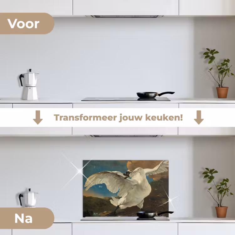 De bedreigde zwaan - Schilderij van Jan Asselijn keuken achterwand spatscherm klein -voor_na_NL
