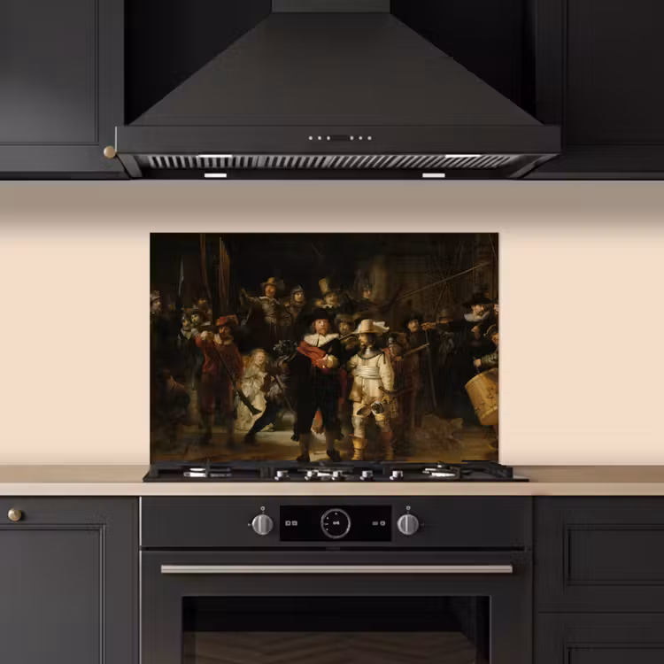 De Nachtwacht - Kunst - Oude meesters - Rembrandt keuken achterwand spatscherm klein -sfeer1