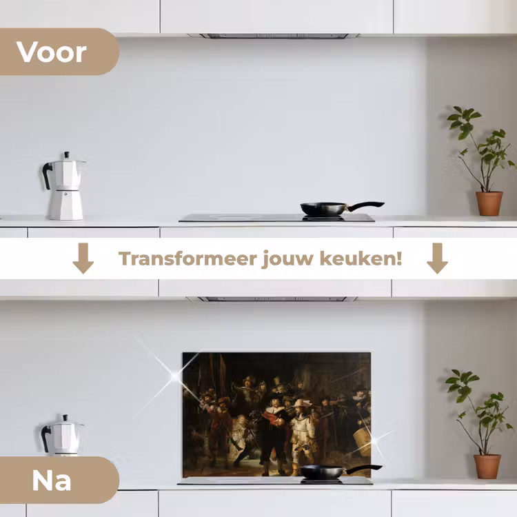 De Nachtwacht - Kunst - Oude meesters - Rembrandt keuken achterwand spatscherm klein -voor_na_NL