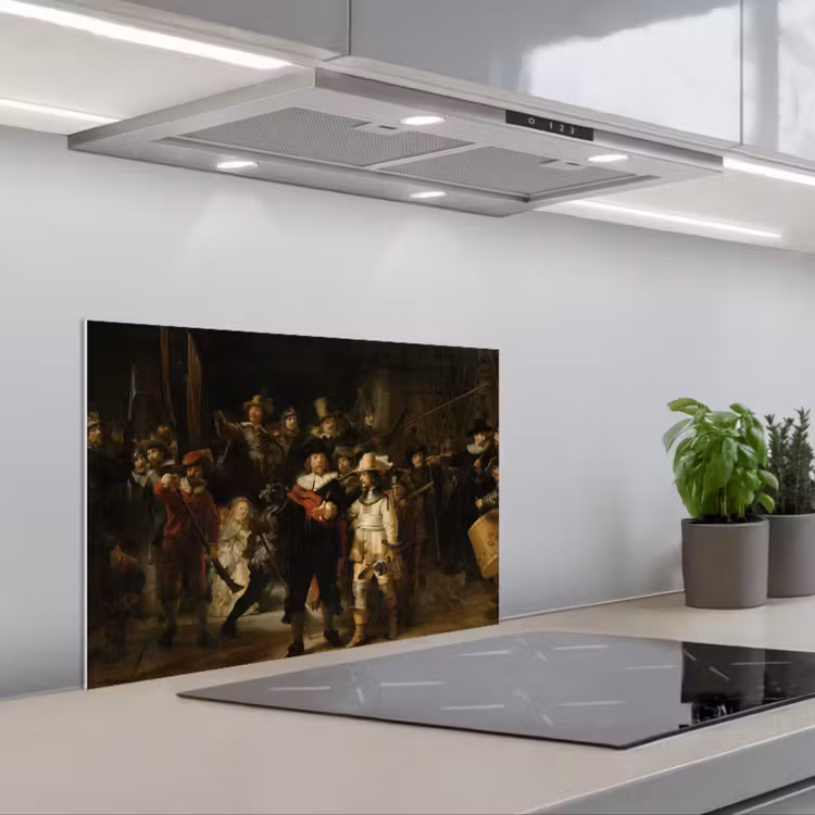De Nachtwacht - Kunst - Oude meesters - Rembrandt keuken achterwand spatscherm klein -3d_schuin