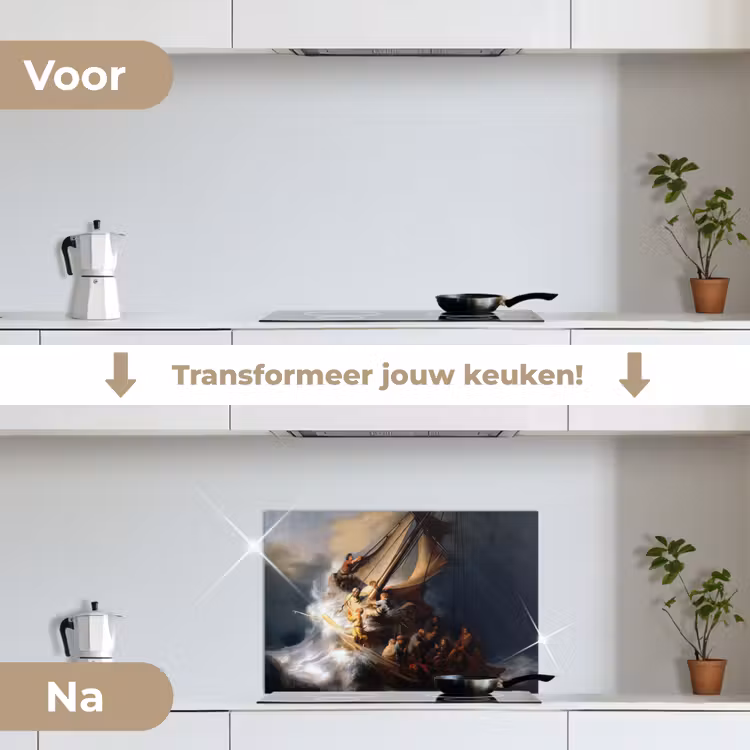 De storm op het meer van Galilea - Rembrandt van Rijn keuken achterwand spatscherm klein -voor_na_NL