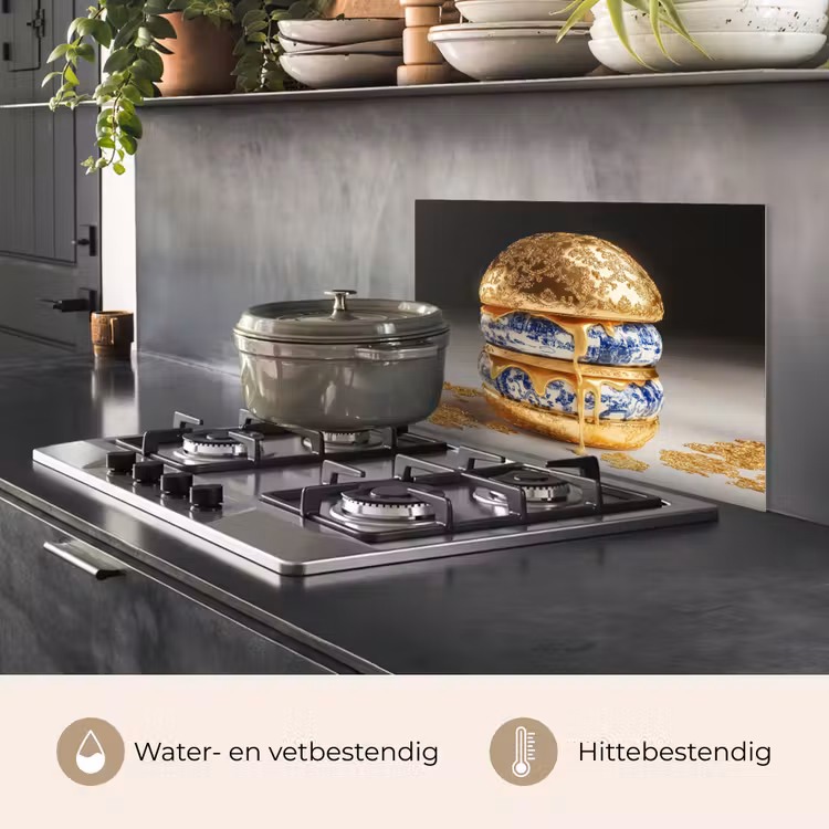 Delftsblauw - Goud - Burger keuken achterwand spatscherm klein -usp_NL
