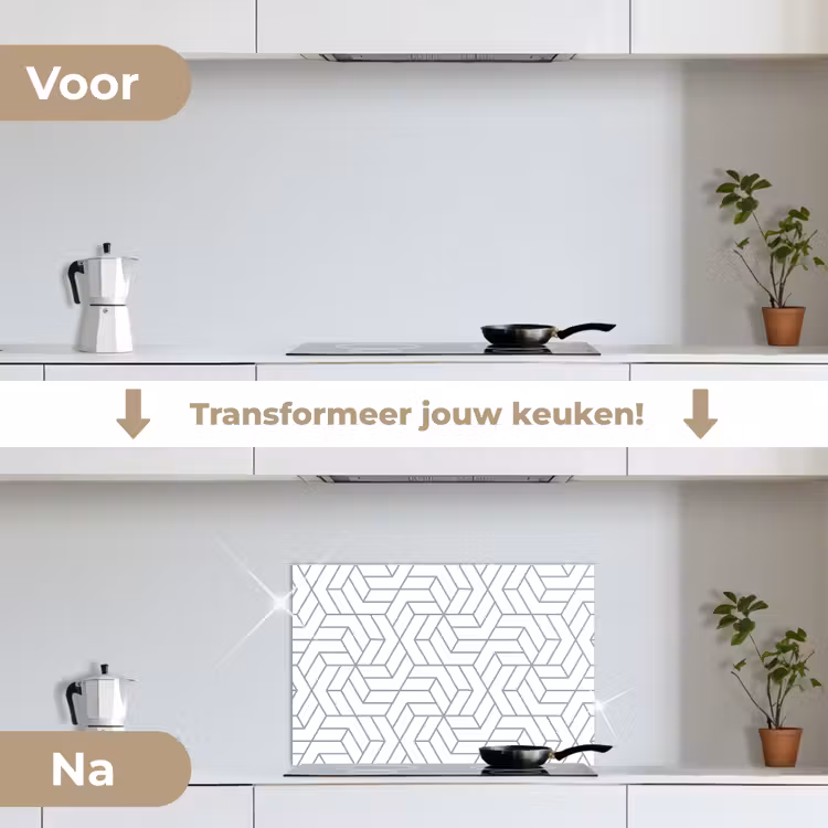 Design - Geometrie - Patroon keuken achterwand spatscherm klein 900 -voor_na_NL