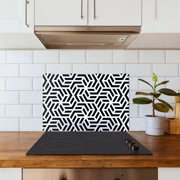 Design - Geometrie - Patroon - Zwart - Wit keuken achterwand spatscherm klein 900 -sfeer2