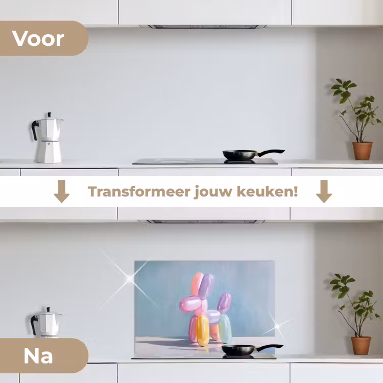 Dier - Ballon - Pasteltinten - Glanzend keuken achterwand spatscherm klein -voor_na_NL