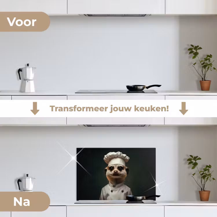 Dier - Kok - Stokstaartje keuken achterwand spatscherm klein -voor_na_NL