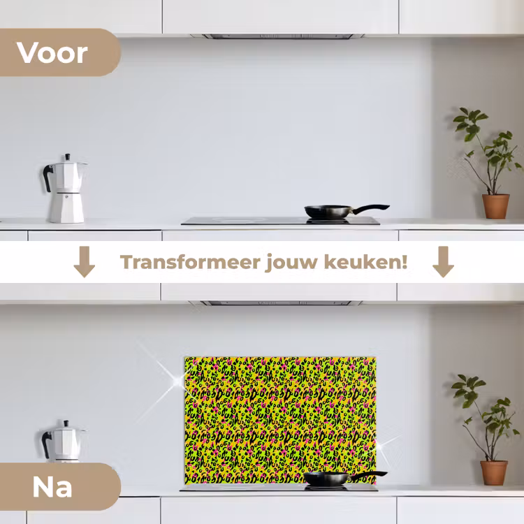 Dieren - Neon - Groen - Panterprint keuken achterwand spatscherm klein 900 -voor_na_NL